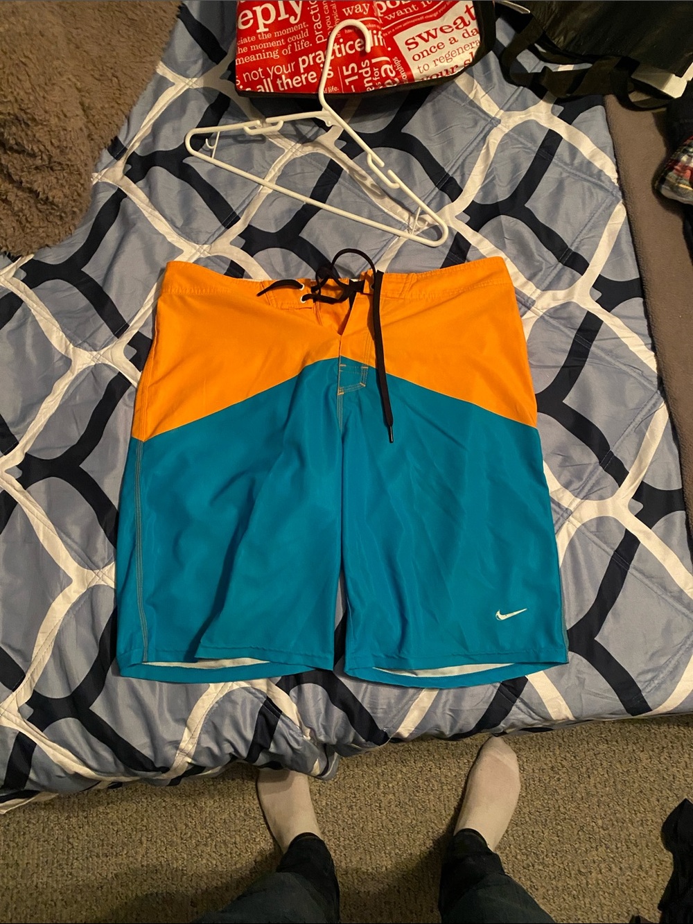 Nike Orange and Teal Colorblock Men’s Swim Board Shorts